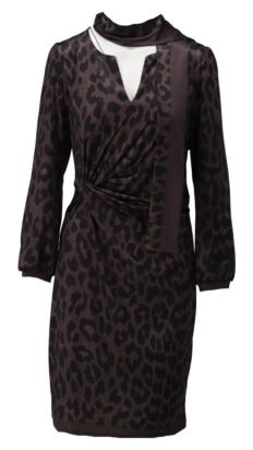 Kdesign D324 Korte jurk met sjaalt luipaardprint