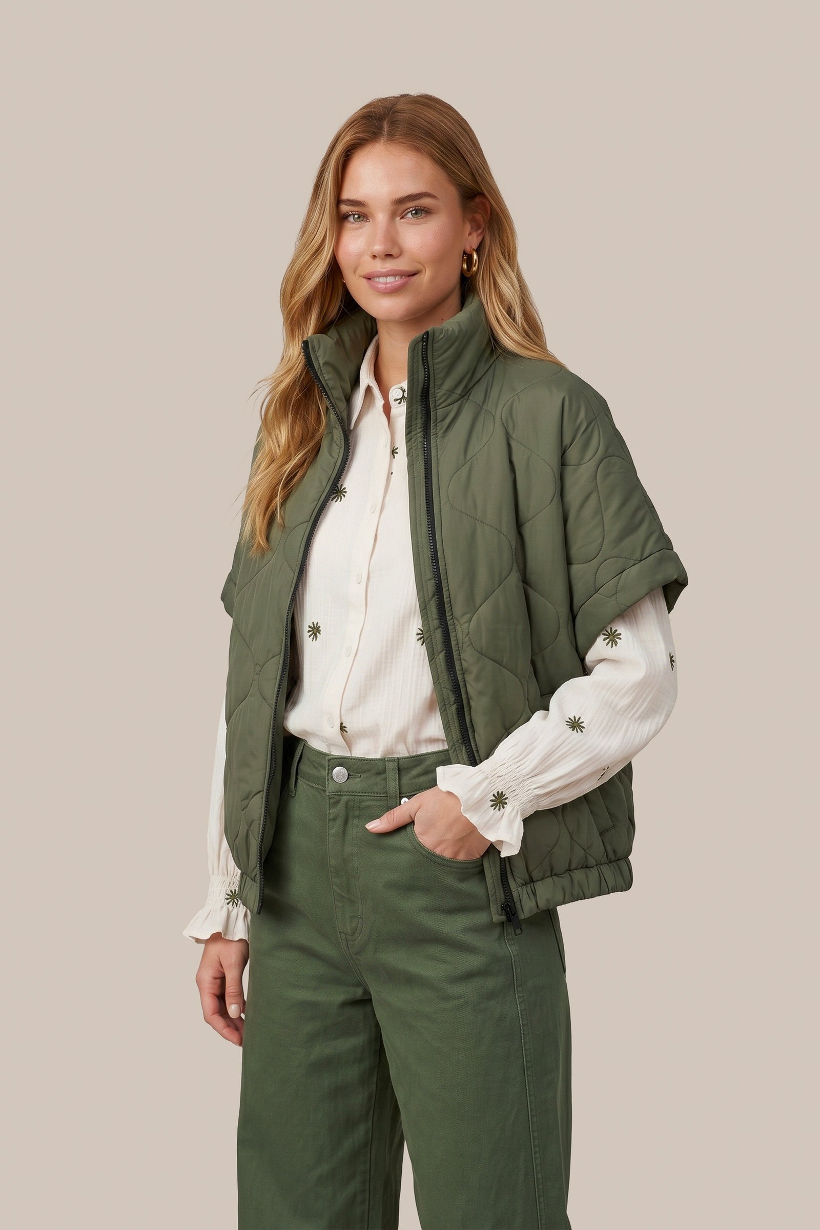 C&S Lancy Blouse Beige/Groen - Afbeelding 4
