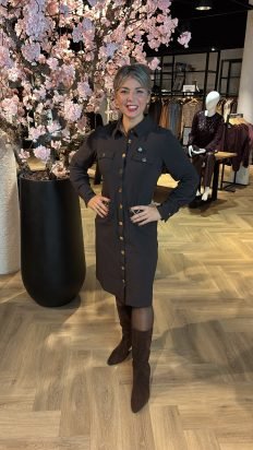 Triple Nine Travel jurk met gouden knopen en zakjes Bruin
